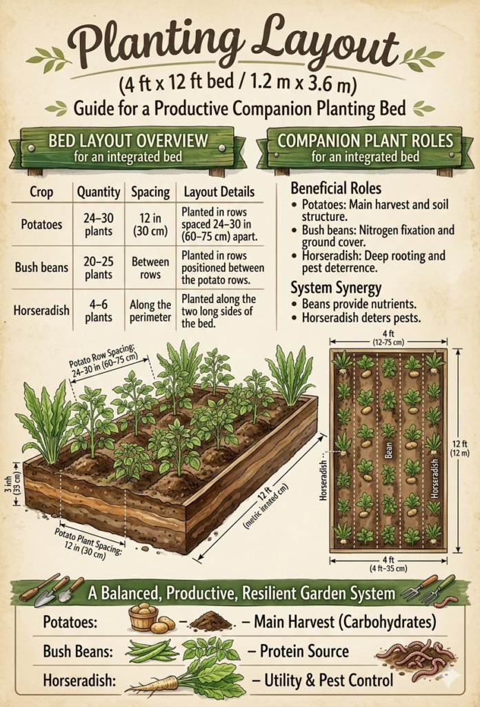 Planting Layout (4 ft x 12 ft bed / 1.2 m x 3.6 m)