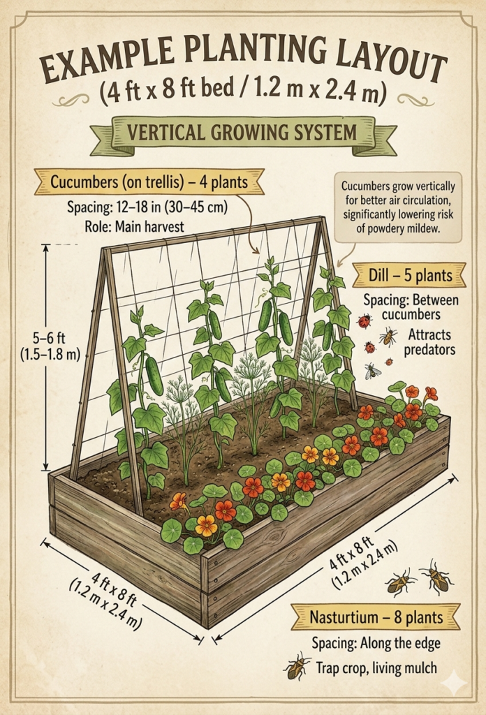 Example Planting Layout (4 ft x 8 ft bed / 1.2 m x 2.4 m)
