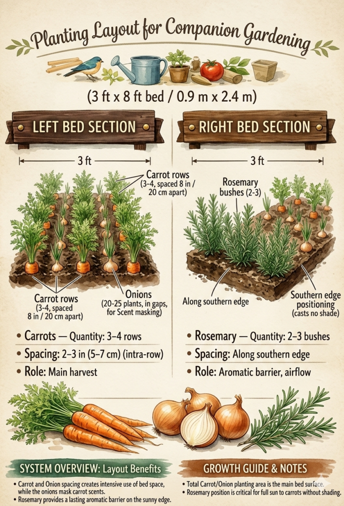Planting Layout (3 ft x 8 ft bed / 0.9 m x 2.4 m)