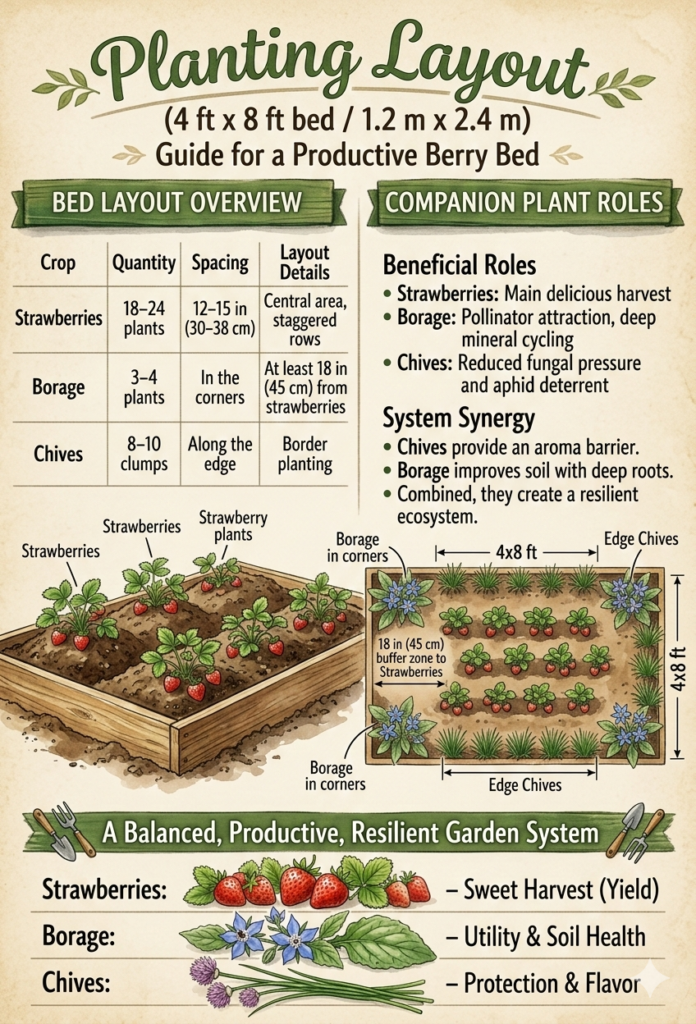 Planting Layout (4 ft x 8 ft bed / 1.2 m x 2.4 m)