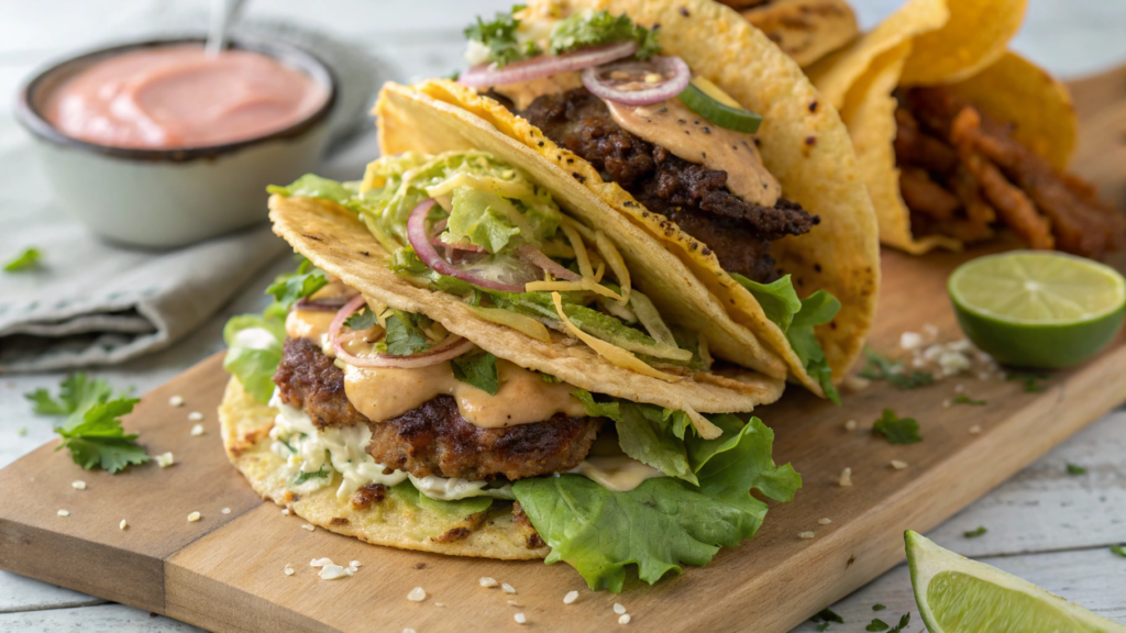 Chef Style Smash Burger Tacos With Secret Onion Sauce