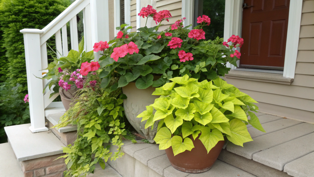 Geranium and Sweet Potato Vine Porch Pot