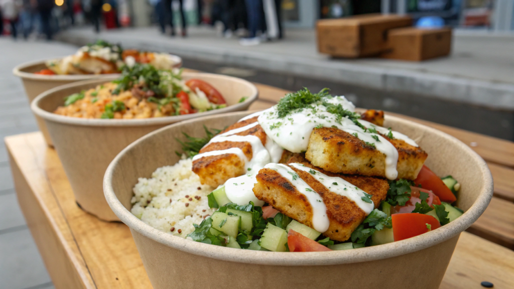 Vegetarian Street Cart Halloumi Bowls With Garlic Yogurt