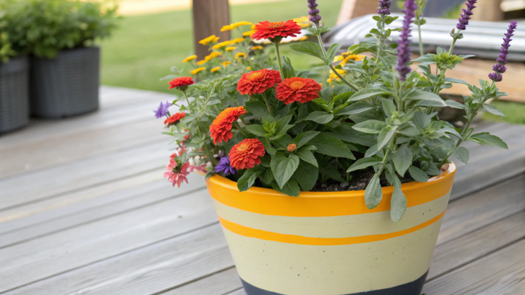 Full Sun Zinnia and Salvia Color Block Pot