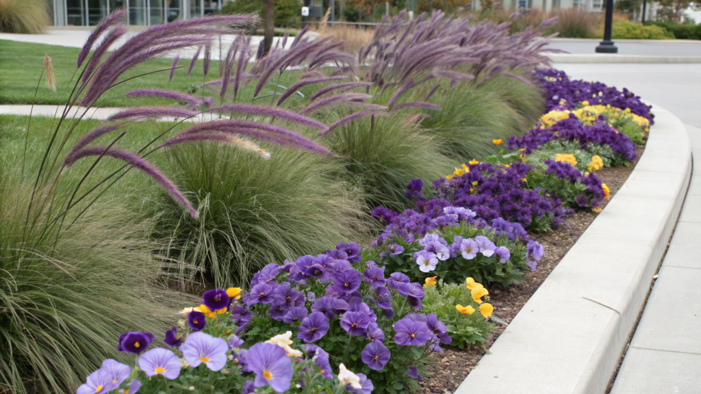 Purple Fountain Grass and Pansy Fall Combo