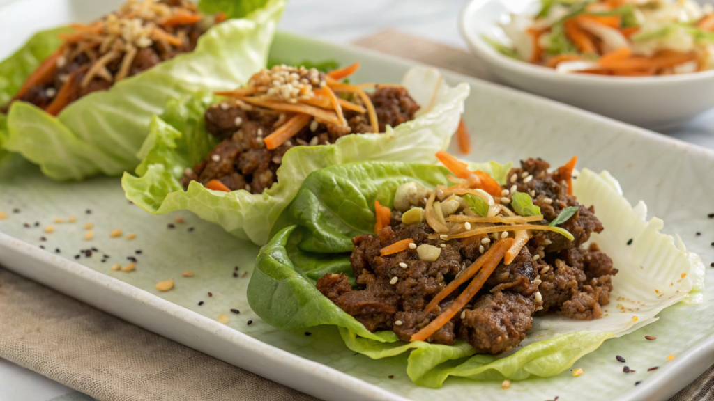 Korean BBQ Ground Beef Lettuce Cups With Crunchy Slaw