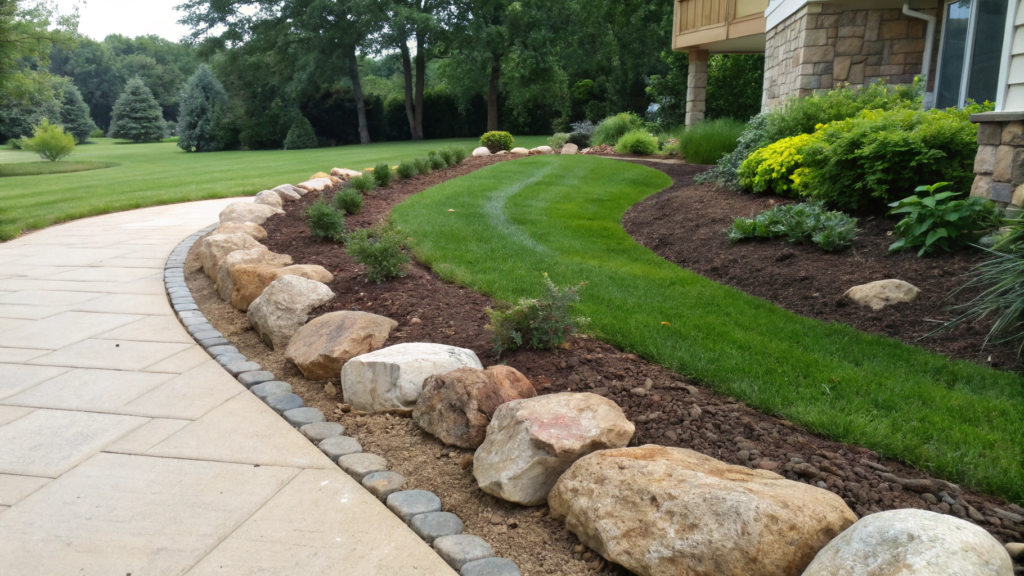 Rock Border Ribbon Bed Along the Walkway