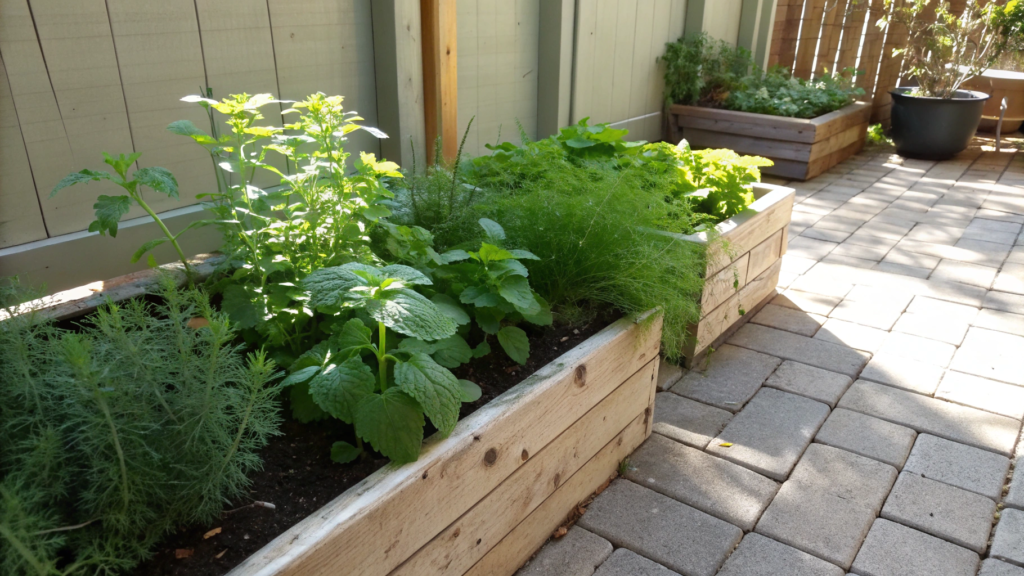 Partial shade herb set for dill and lemon balm