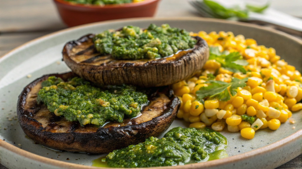 Vegetarian Chimichurri Portobello Steaks With Corn Salad