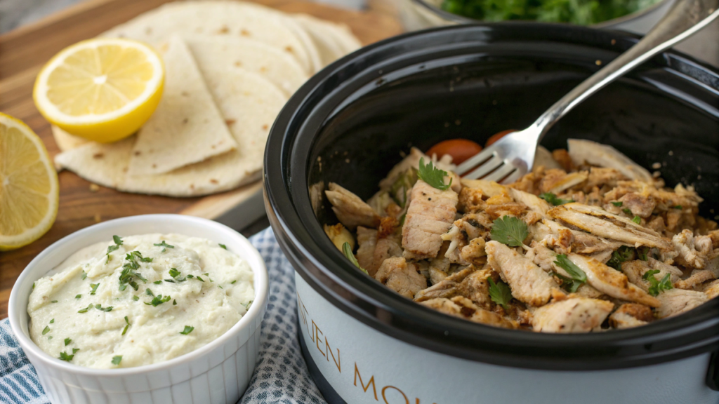 Crockpot Greek Chicken Gyros With Tzatziki Shortcut