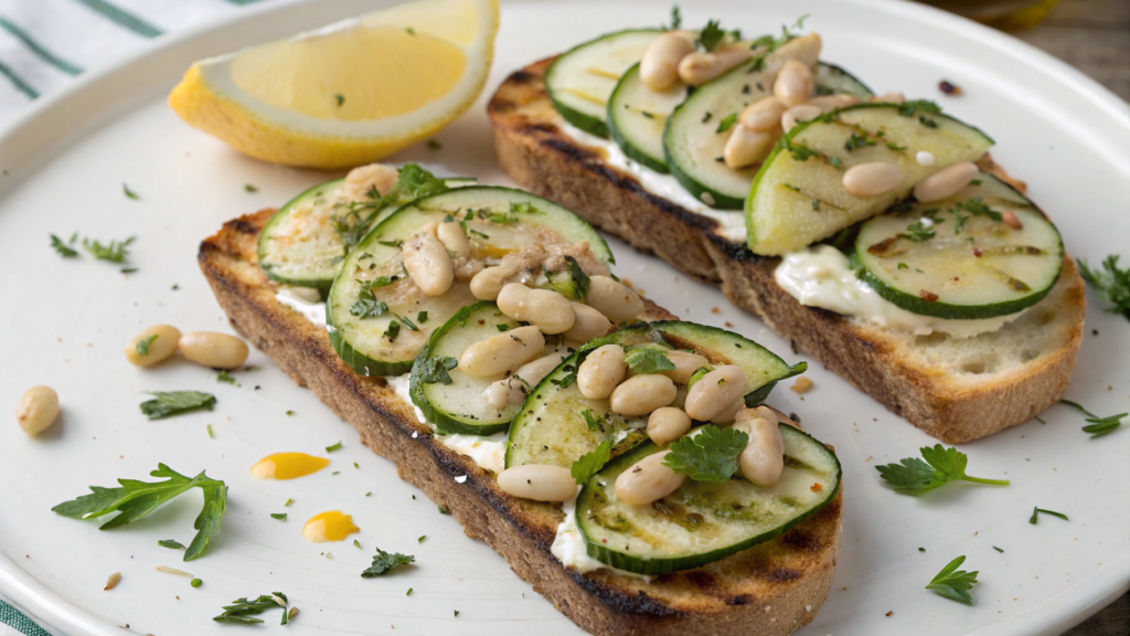 Tuscan White Bean and Grilled Zucchini Toasts