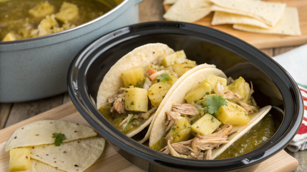 Crockpot Salsa Verde Chicken Tacos With Pineapple