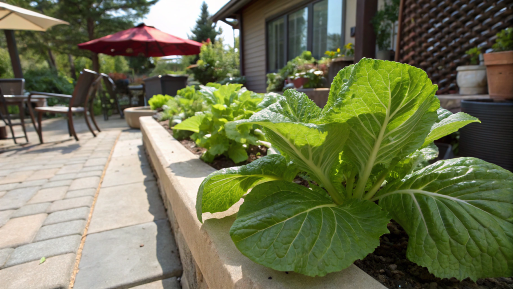 Korean perilla corner for lettuce wraps on a patio