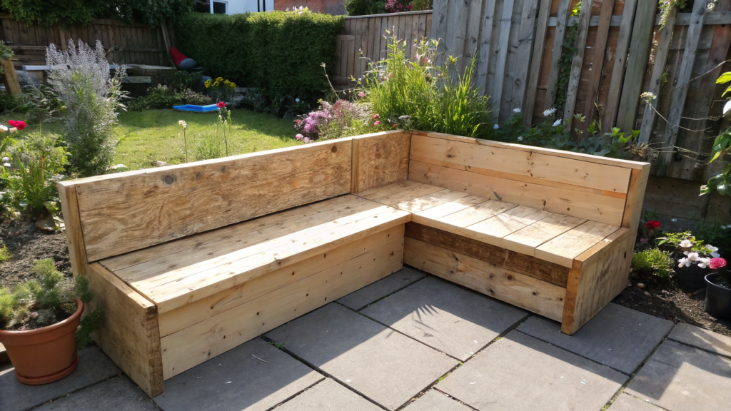 Raised Bed Corner Bench From One Sheet of Plywood