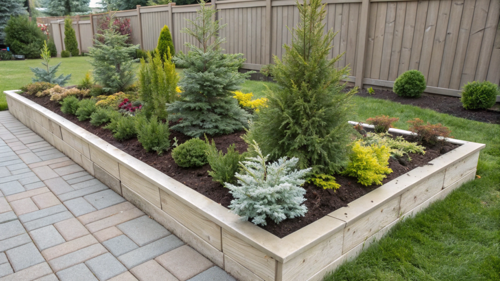 Foundation Bed Layout With Evergreen Structure