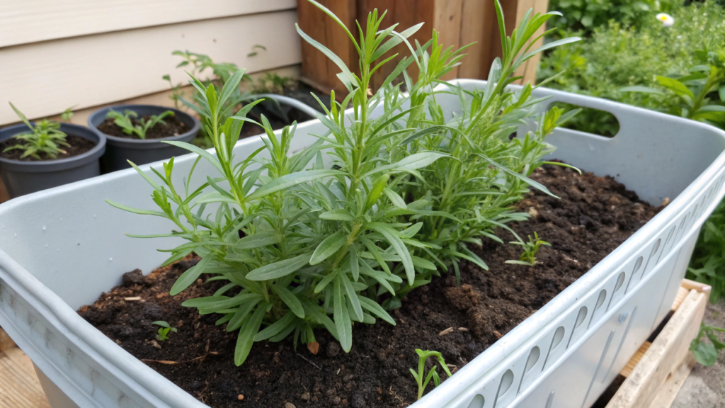 French tarragon container setup with fast drainage mix