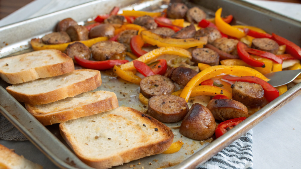 Crowd Sheet Pan Sausage Peppers With Hero Bread Toast