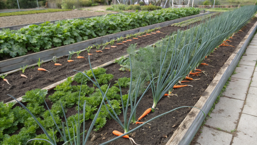 Onion and Carrot Alternating Rows for Cleaner Roots