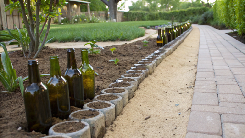 Wine Bottle Garden Border With Sand Set Base