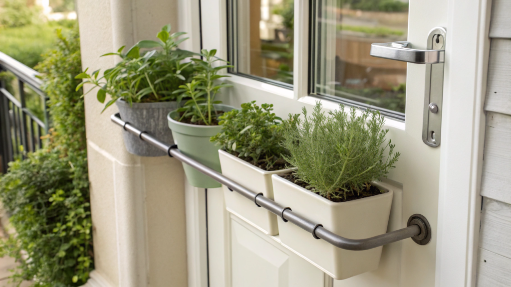 Kitchen door herb rail for rosemary and sage