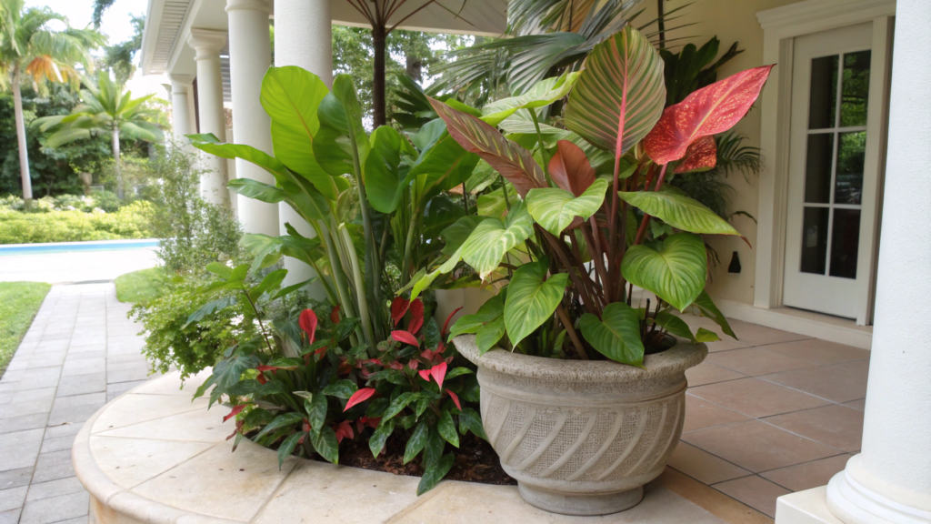 Tropical Vibe Pot With Cannas and Caladiums