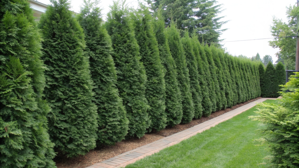 Staggered Evergreen Screen With Two Heights