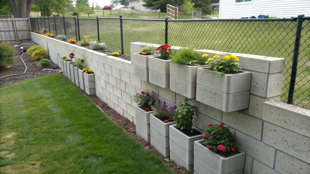 Cinder Block Garden Wall With Built In Planter Pockets