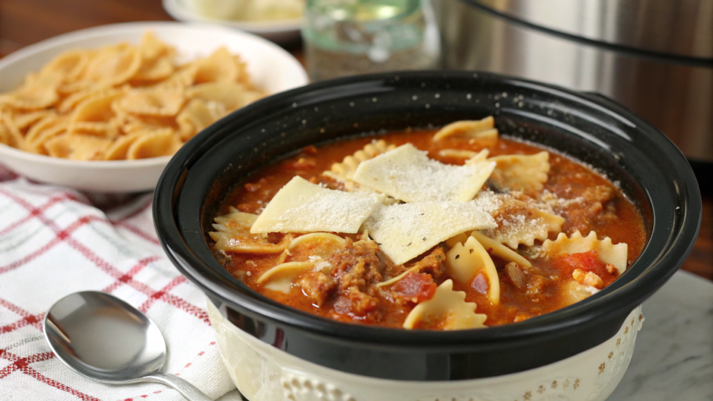 Lasagna Soup Recipe Crockpot With Broken Noodles and Parmesan Rind