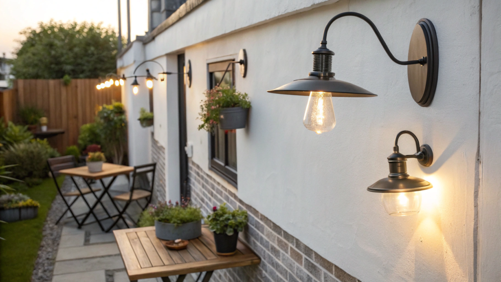 Cafe Style Garden Wall Lights With Plug In Hooks