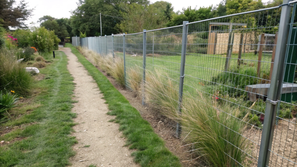 Dog Proof Fence Line With Tough Grasses and Paths