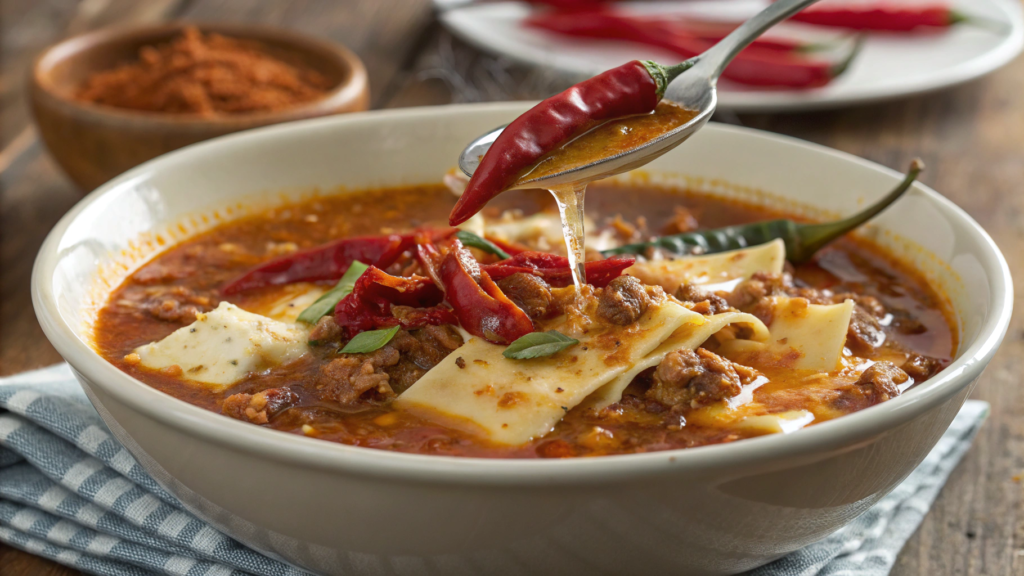 Spicy Lasagna Soup With Calabrian Chili and Honey Drizzle