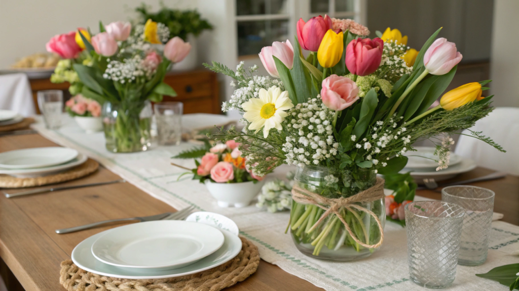 Spring Dinner Party Tablescape With Grocery Store Flowers