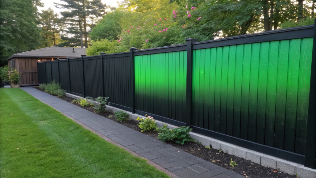 Black Fence to Green Glow Ombre Garden Wall Painting