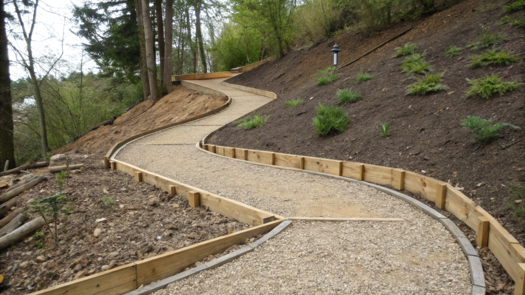 Gravel Switchback Path With Timber Edging