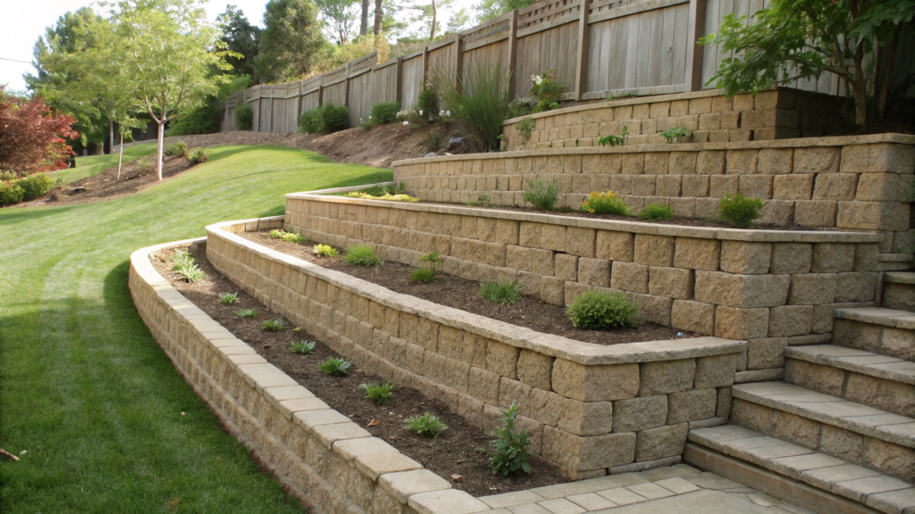 Three Tier Retaining Wall With Budget Blocks