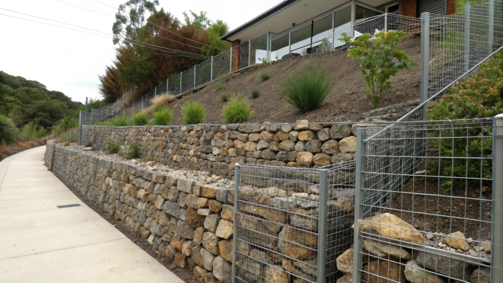 Gabion Wall Terrace Filled With Local Rock