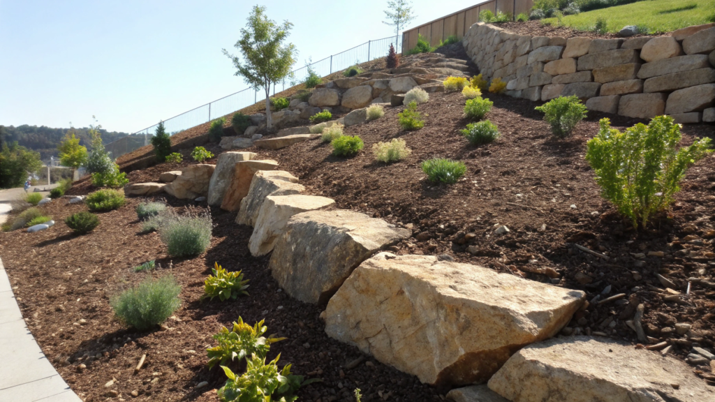 Rock Mulch Planting Pockets for Full Sun