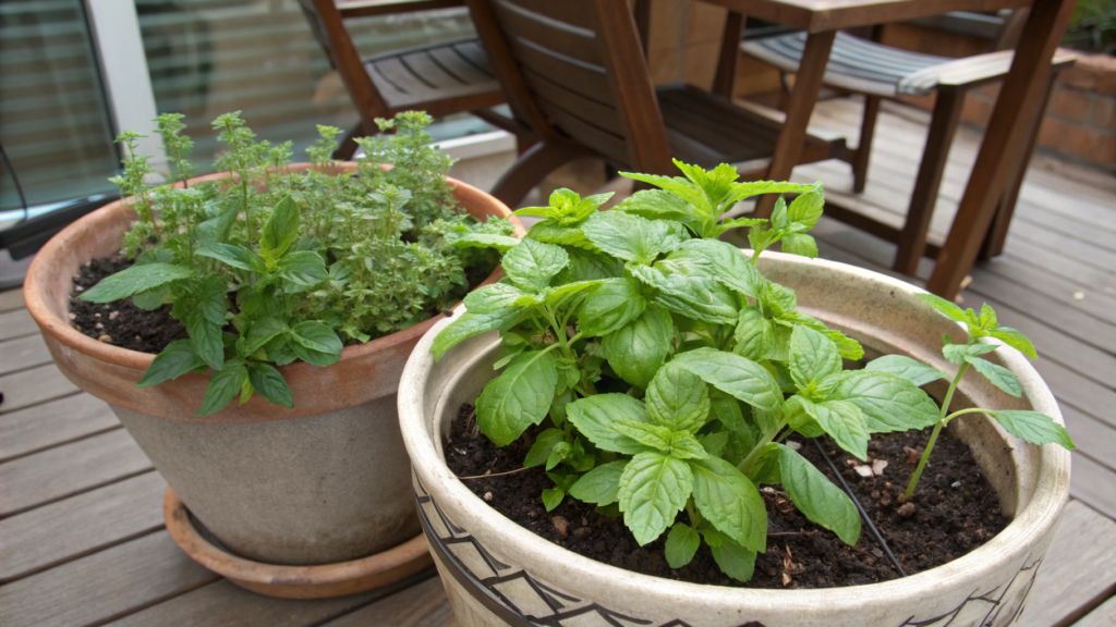 Basil and Mint Container Pairing For Tabletop Protection