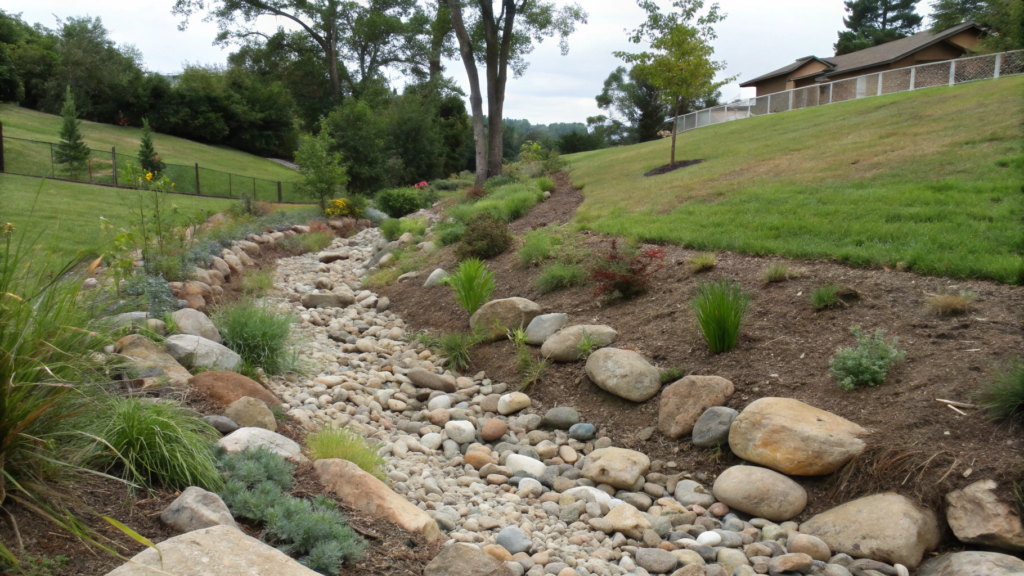 Dry Creek Bed Runoff Channel With River Rock