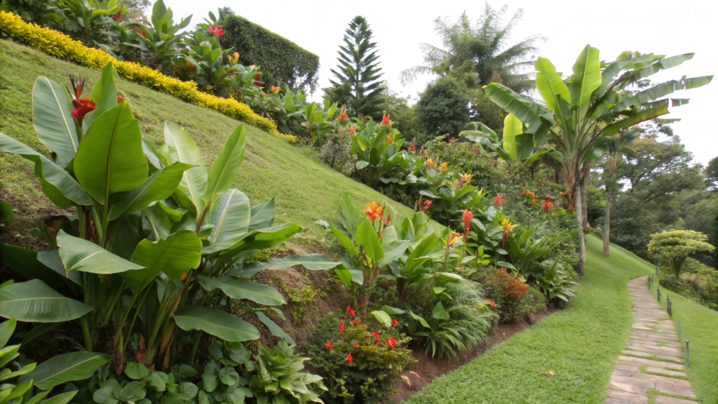 Tropical Look Slope With Hardy Banana and Canas