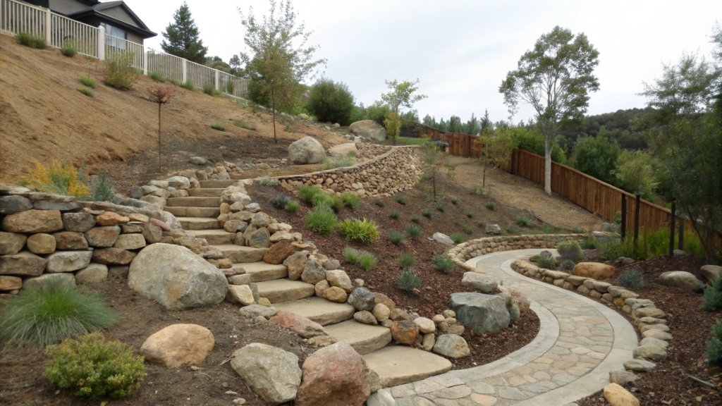 Rock Garden Spiral Path for Sloped Yard Access