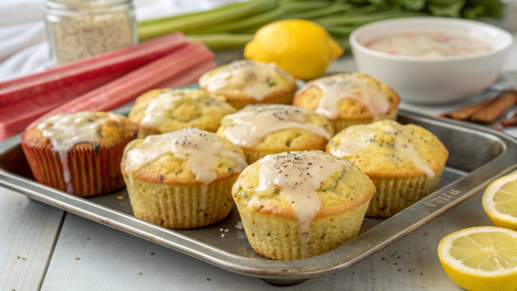 Lemon Poppy Rhubarb Muffins With Buttermilk Glaze