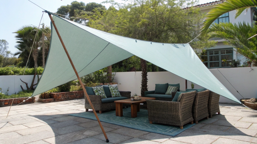 Tarp and Paracord Triangle Shade Over Seating