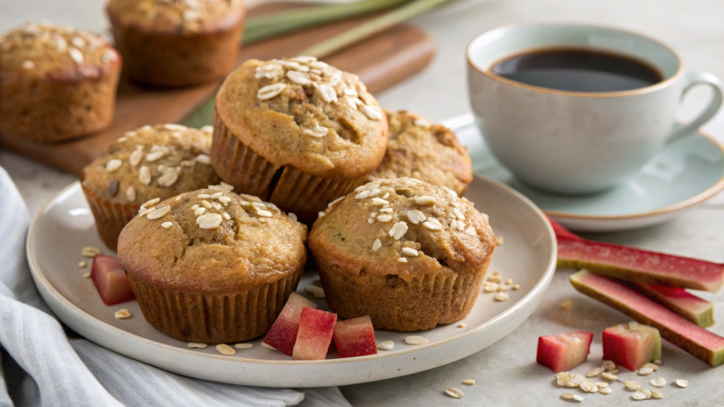 Maple Oat Healthy Rhubarb Muffins With Yogurt