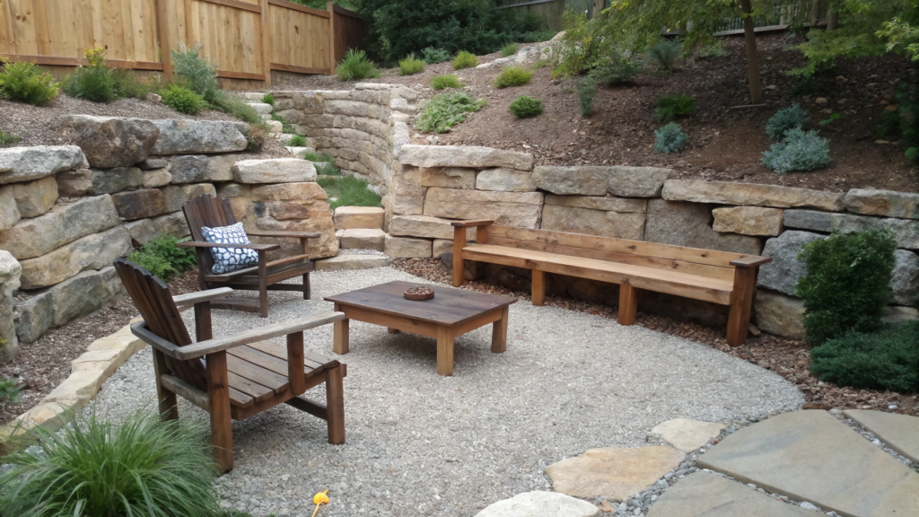 Backyard Seating Nook Carved Between Two Rock Tiers