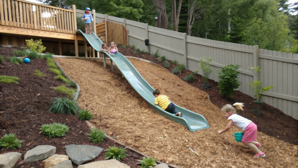 Backyard Slide Path for Kids With Safety Mulch