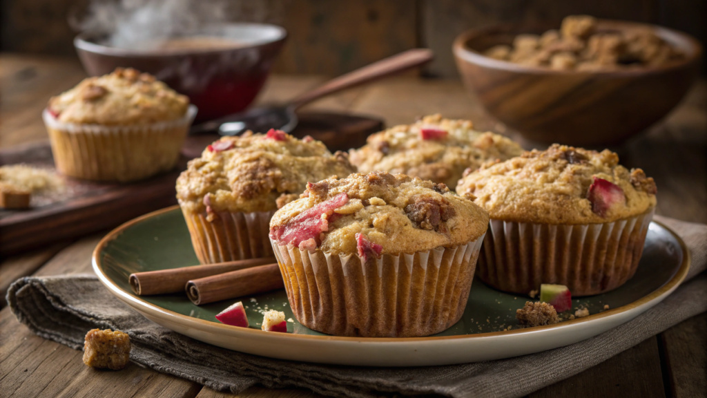 Cinnamon Cardamom Rhubarb Muffins With Crunchy Streusel