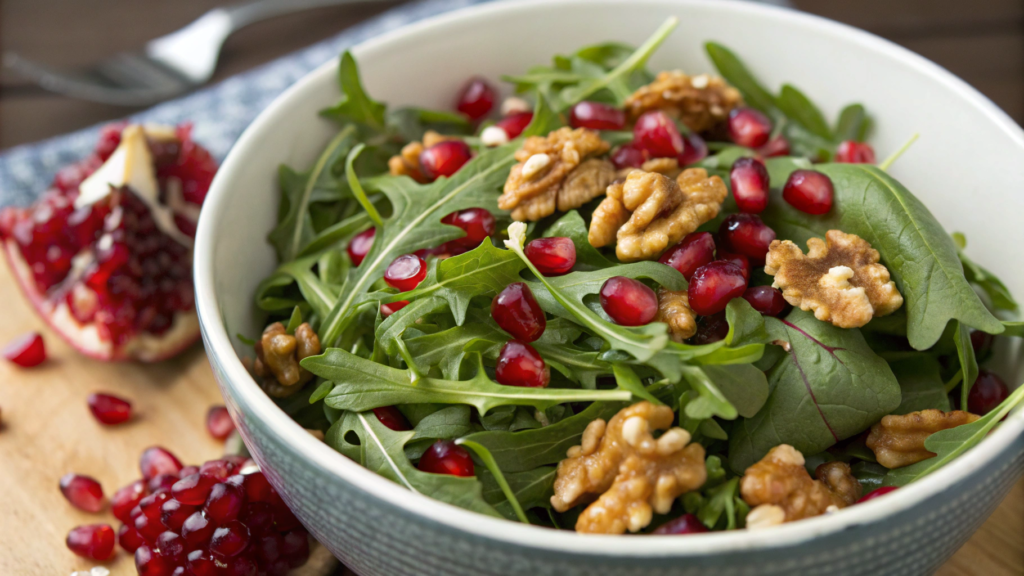 Pomegranate and Arugula Harvest Bowl with Walnuts
