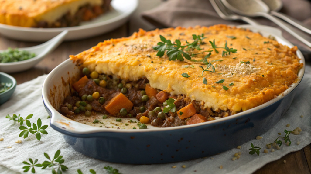Vegetarian Shepherd’s Pie with Creamy Sweet Potato Topping