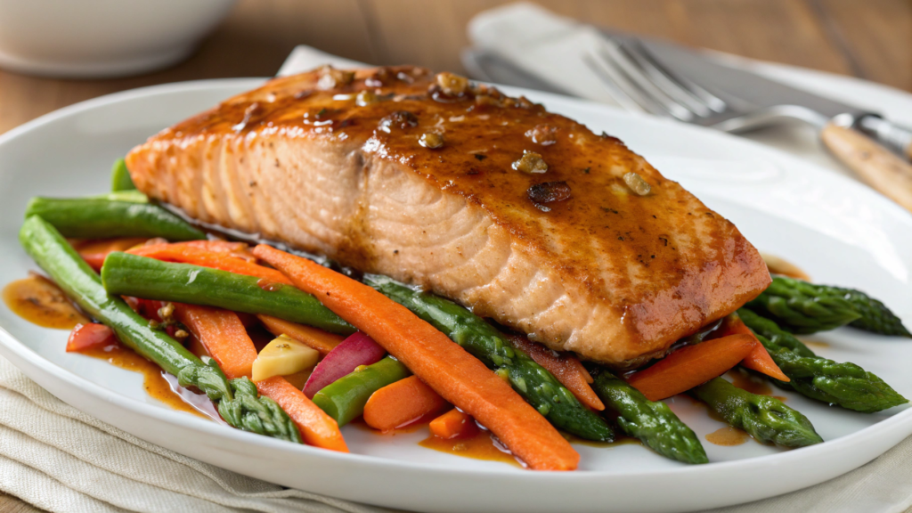 Baked Salmon with Maple Glaze and Crisp Veggies